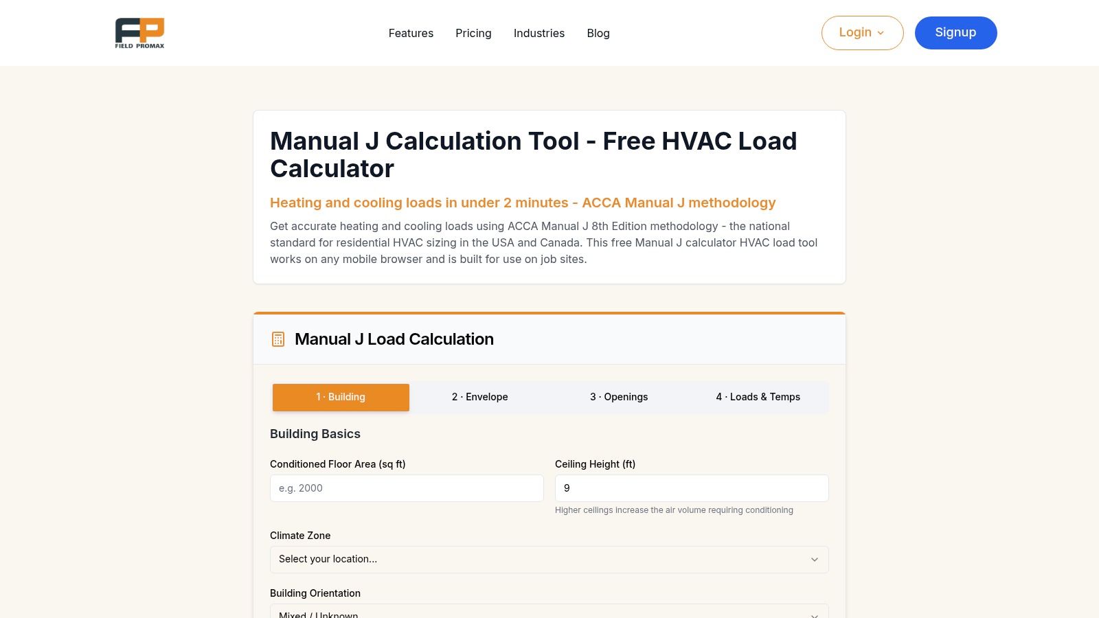 Field ProMax – Free Manual J (Simplified) Calculator