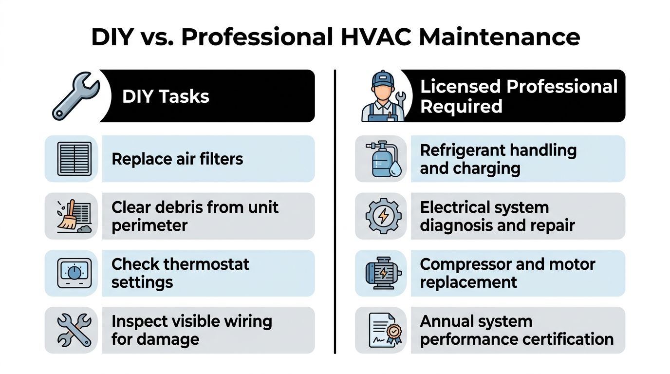 A comparison chart showing which HVAC maintenance tasks can be done DIY and which require a professional.